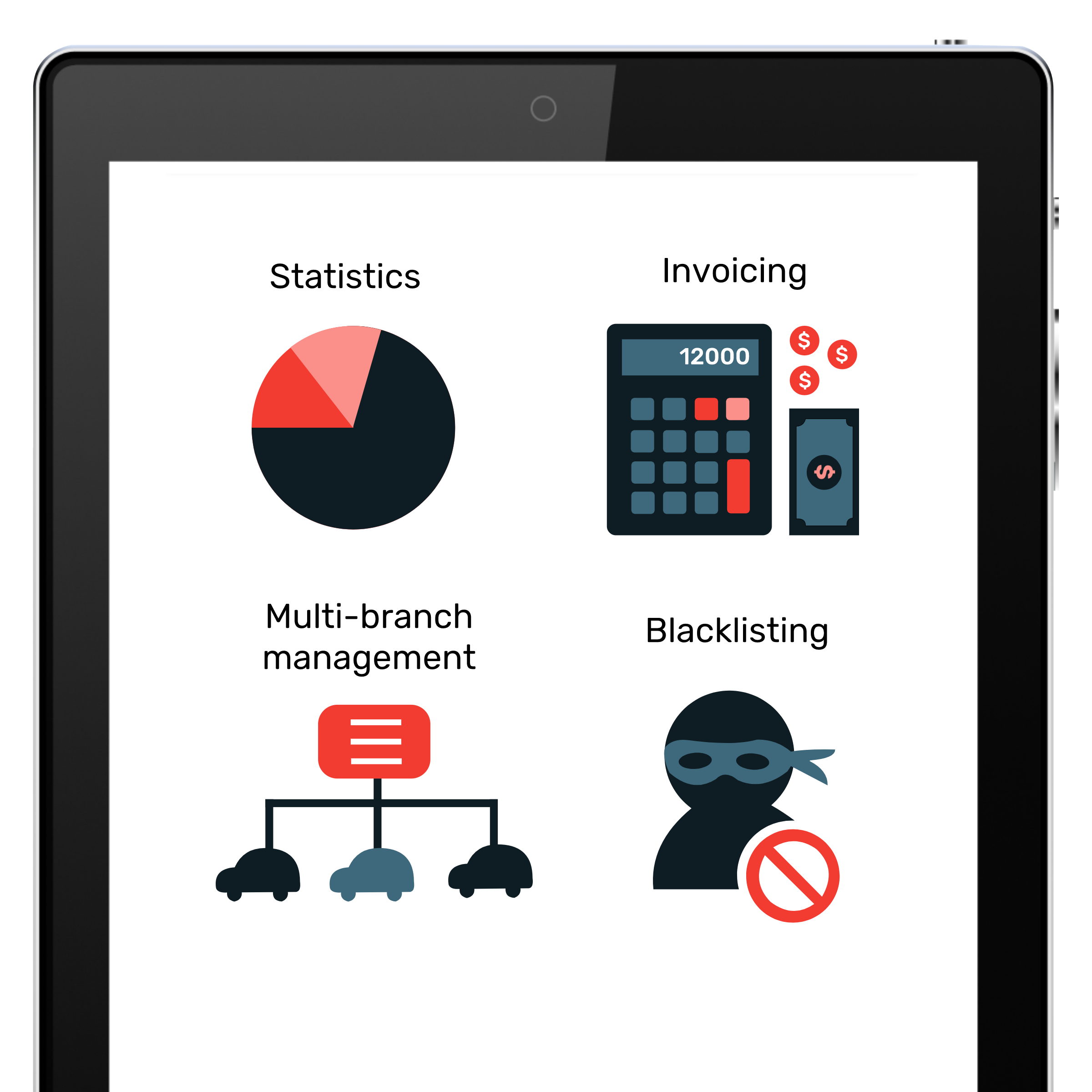 financial statistics for car rental on tablet